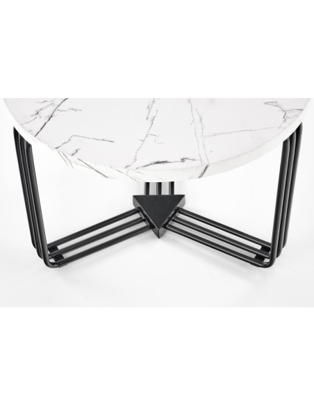 Okrągła Ława PUERTO M biały marmur, stelaż czarny