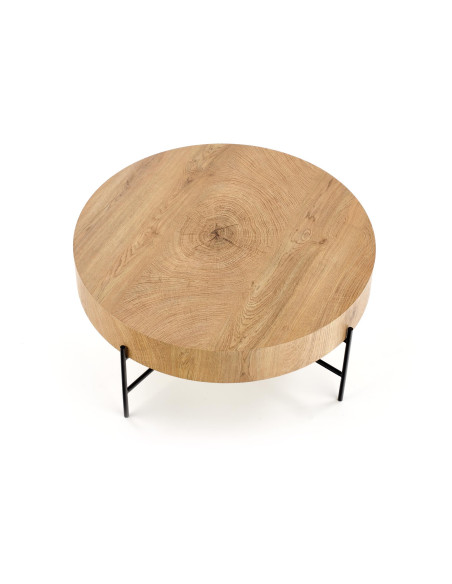 BROOKLYN Okrągła Ława Fi80cm Dąb Naturalny/Czarny - Drewno i Nowoczesność