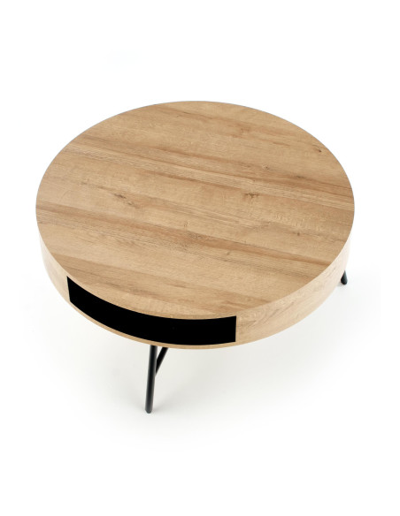 CAMILA Okrągła Ława Loftowa Fi80cm Dąb Złoty/Czarny - Loft i Elegancja