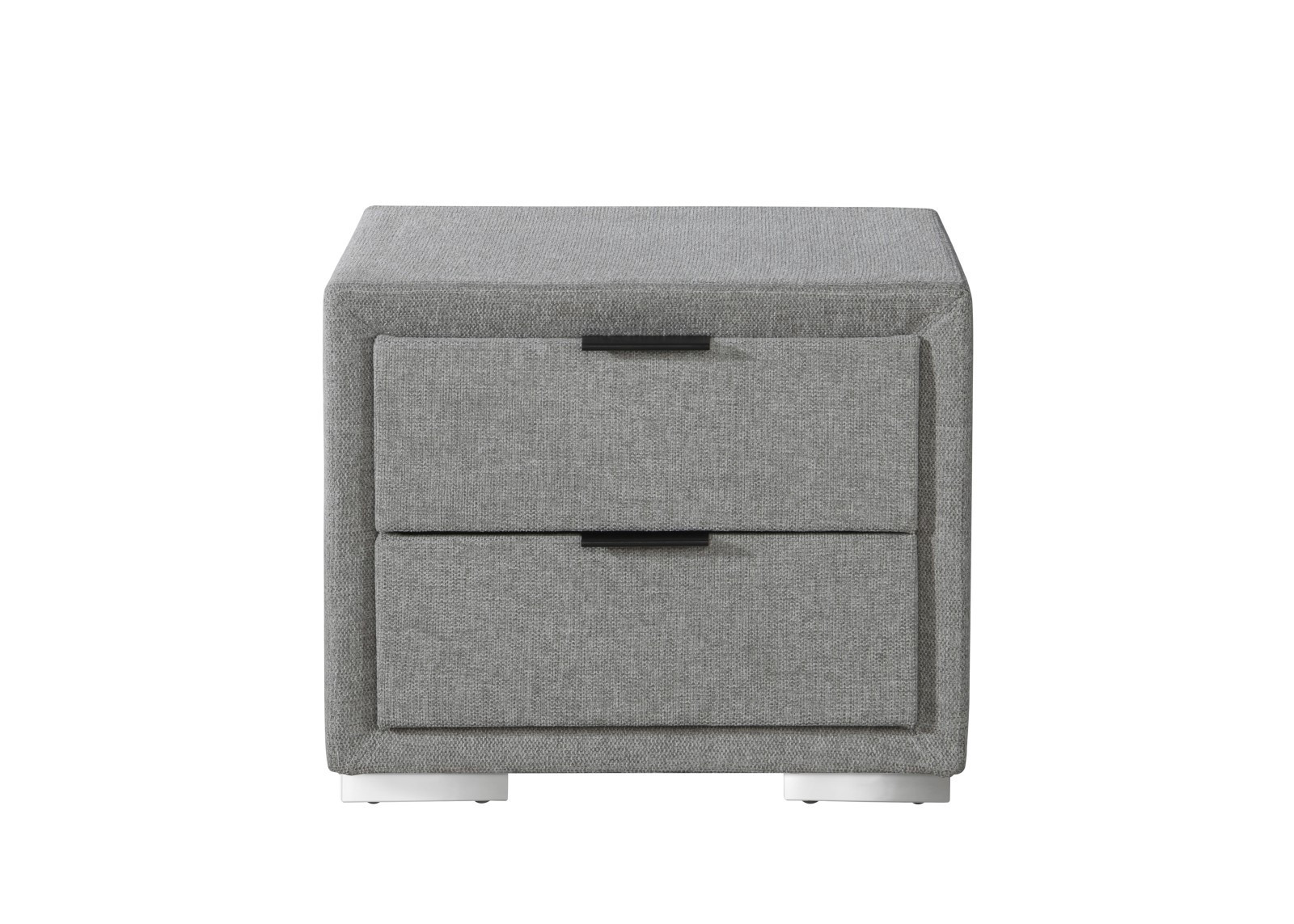 Szafka nocna LEVANTER w kolorze popielatym z dwoma szufladami – widok z przodu.