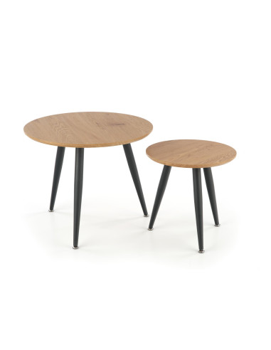 Zestaw 2 ław okrągłych PATRICK dąb złoty/czarny