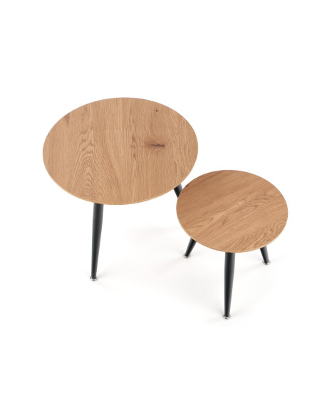 Zestaw 2 ław okrągłych PATRICK dąb złoty/czarny