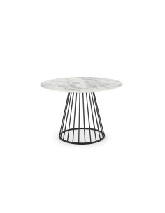 BRODWAY Okrągły Stół 110cm Biały Marmur/Noga Czarna- Klasyka i Użyteczność