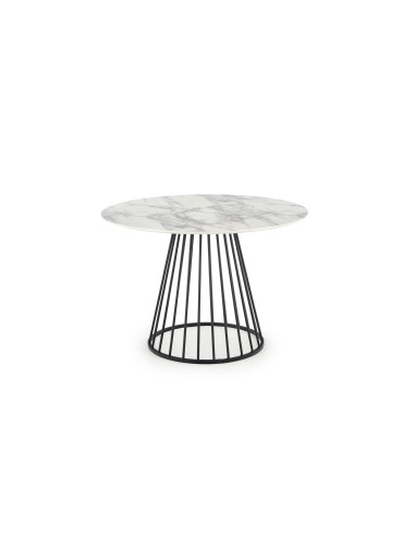 BRODWAY Okrągły Stół 110cm Biały Marmur/Noga Czarna- Klasyka i Użyteczność