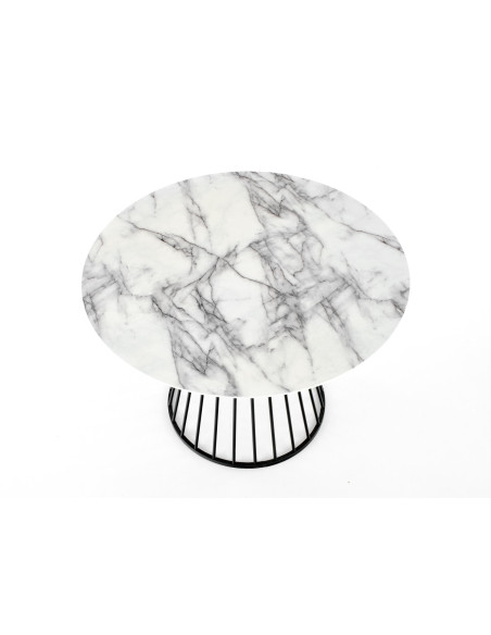 BRODWAY Okrągły Stół 110cm Biały Marmur/Noga Czarna- Klasyka i Użyteczność