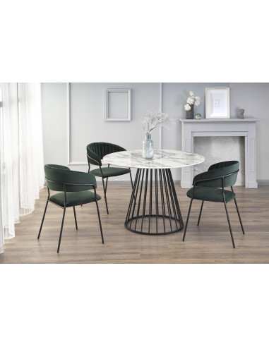 BRODWAY Okrągły Stół 110cm Biały Marmur/Noga Czarna- Klasyka i Użyteczność