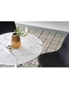 DENVER Okrągły Stół fi80cm Biały Marmur/Biała Podstawa 2