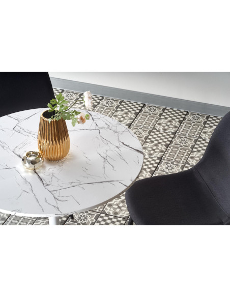 DENVER Okrągły Stół fi80cm Biały Marmur/Biała Podstawa