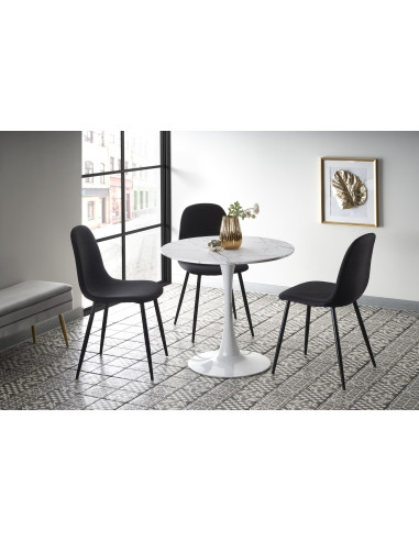 DENVER Okrągły Stół fi80cm Biały Marmur/Biała Podstawa