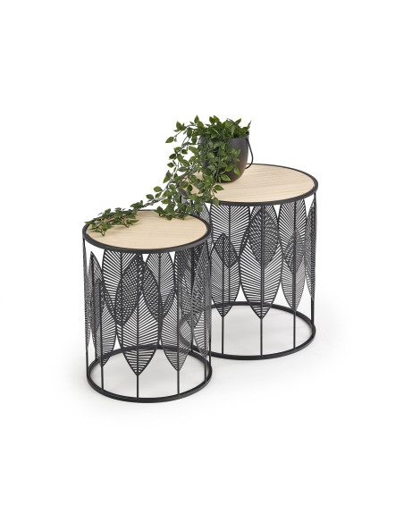 Zestaw 2 ław ANDRADE naturalny / czarny