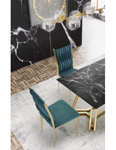 KONAMI Stół Czarny Marmur, Podstawa Złoty Połysk 160x90cm - Luksus i Blask