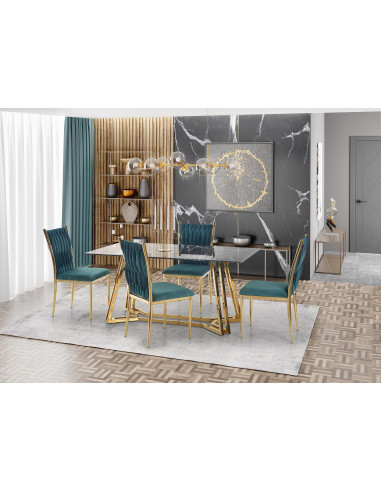 KONAMI Stół Czarny Marmur, Podstawa Złoty Połysk 160x90cm - Luksus i Blask