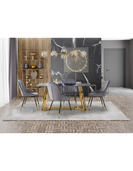 KONAMI Stół Czarny Marmur, Podstawa Złoty Połysk 160x90cm - Luksus i Blask