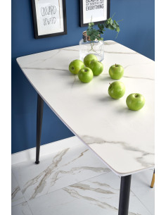 MARCO Stół Biały Szklany Marmur/Nogi Czarne Zwężane 120x70cm - Klasyka 2