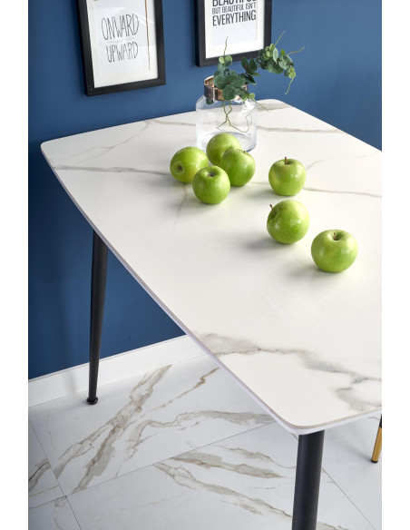 MARCO Stół Biały Szklany Marmur/Nogi Czarne Zwężane 120x70cm - Klasyka