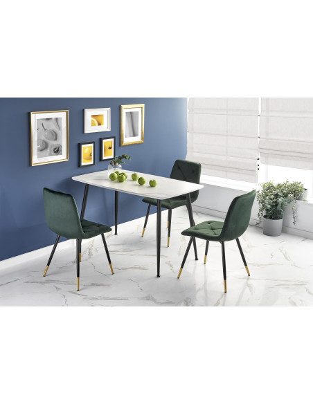 MARCO Stół Biały Szklany Marmur/Nogi Czarne Zwężane 120x70cm - Klasyka