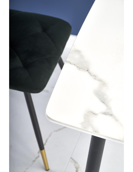 MARCO Stół Biały Szklany Marmur/Nogi Czarne Zwężane 120x70cm - Klasyka
