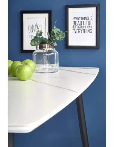 MARCO Stół Biały Szklany Marmur/Nogi Czarne Zwężane 120x70cm - Klasyka