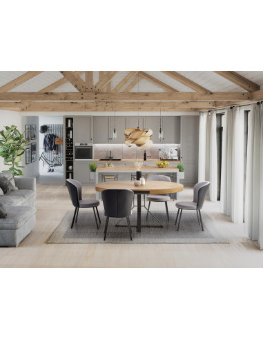 MERCY Okrągły Stół Rozkładany Fi120-160cm Dąb Złoty/Czarny - Funkcjonalny