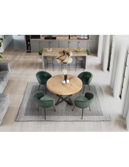 MERCY Okrągły Stół Rozkładany Fi120-160cm Dąb Złoty/Czarny - Funkcjonalny