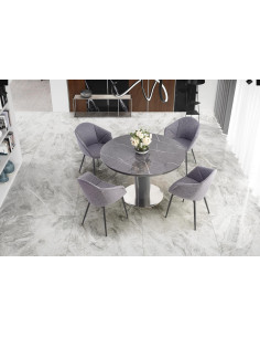 RICARDO Okrągły Stół Rozkładany 120-160cm Marmur/Stal Polerowana - Stylowy 2