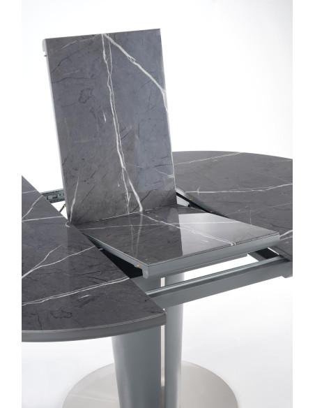 RICARDO Okrągły Stół Rozkładany 120-160cm Marmur/Stal Polerowana - Stylowy