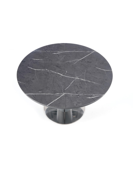 RICARDO Okrągły Stół Rozkładany 120-160cm Marmur/Stal Polerowana - Stylowy