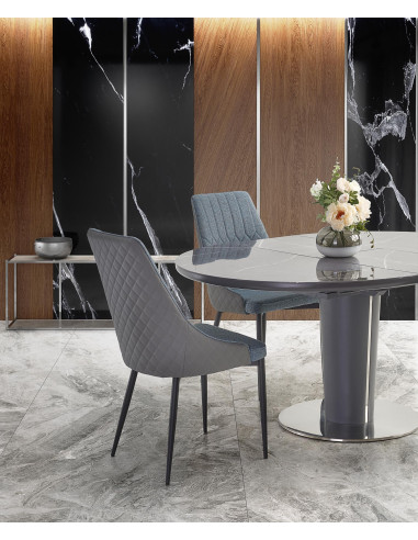 RICARDO Okrągły Stół Rozkładany 120-160cm Marmur/Stal Polerowana - Stylowy