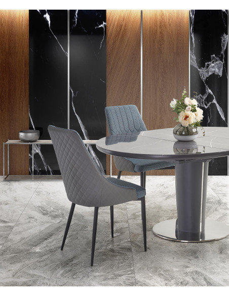 RICARDO Okrągły Stół Rozkładany 120-160cm Marmur/Stal Polerowana - Stylowy