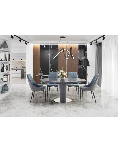 RICARDO Okrągły Stół Rozkładany 120-160cm Marmur/Stal Polerowana - Stylowy