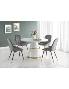 VEGAS Okrągły Stół Blat Biały, Noga Biała/Złota Fi120cm - Nowoczesny 2