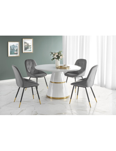 VEGAS Okrągły Stół Blat Biały, Noga Biała/Złota Fi120cm - Nowoczesny