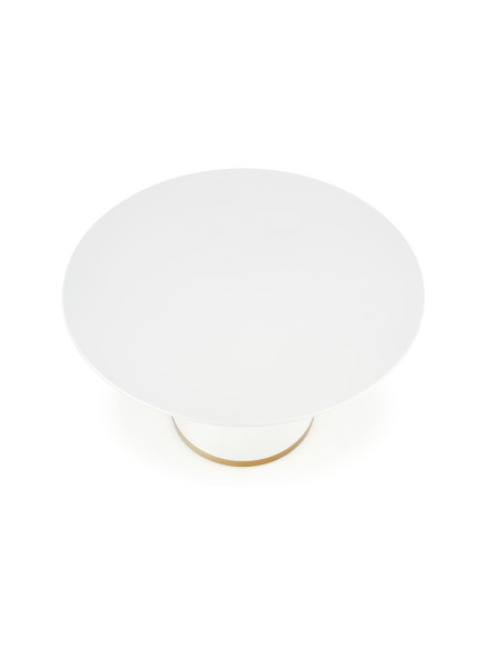 VEGAS Okrągły Stół Blat Biały, Noga Biała/Złota Fi120cm - Nowoczesny