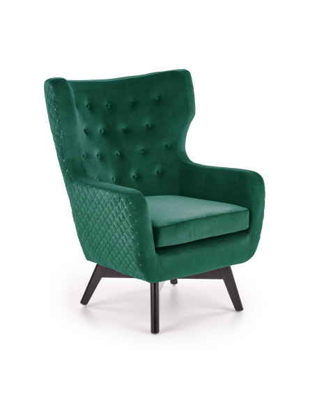 MARVEL Fotel Wypoczynkowy Uszak Pikowany Ciemnozielony