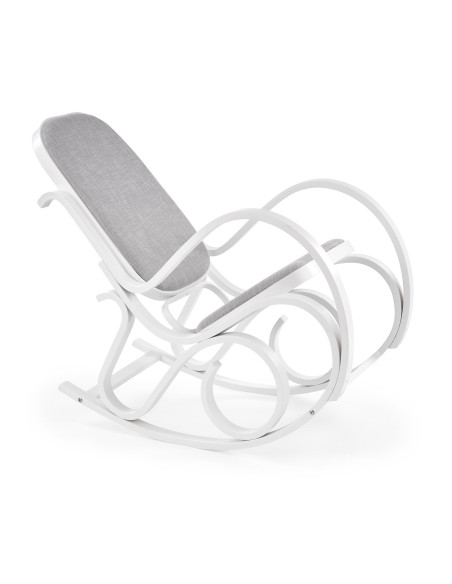 MAX Drewniany Fotel Bujany Biały/Oparcie Szare - Relaks i Elegancja