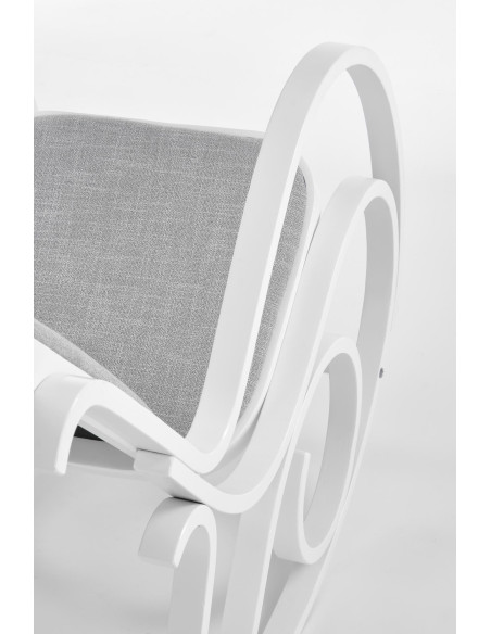 MAX Drewniany Fotel Bujany Biały/Oparcie Szare - Relaks i Elegancja