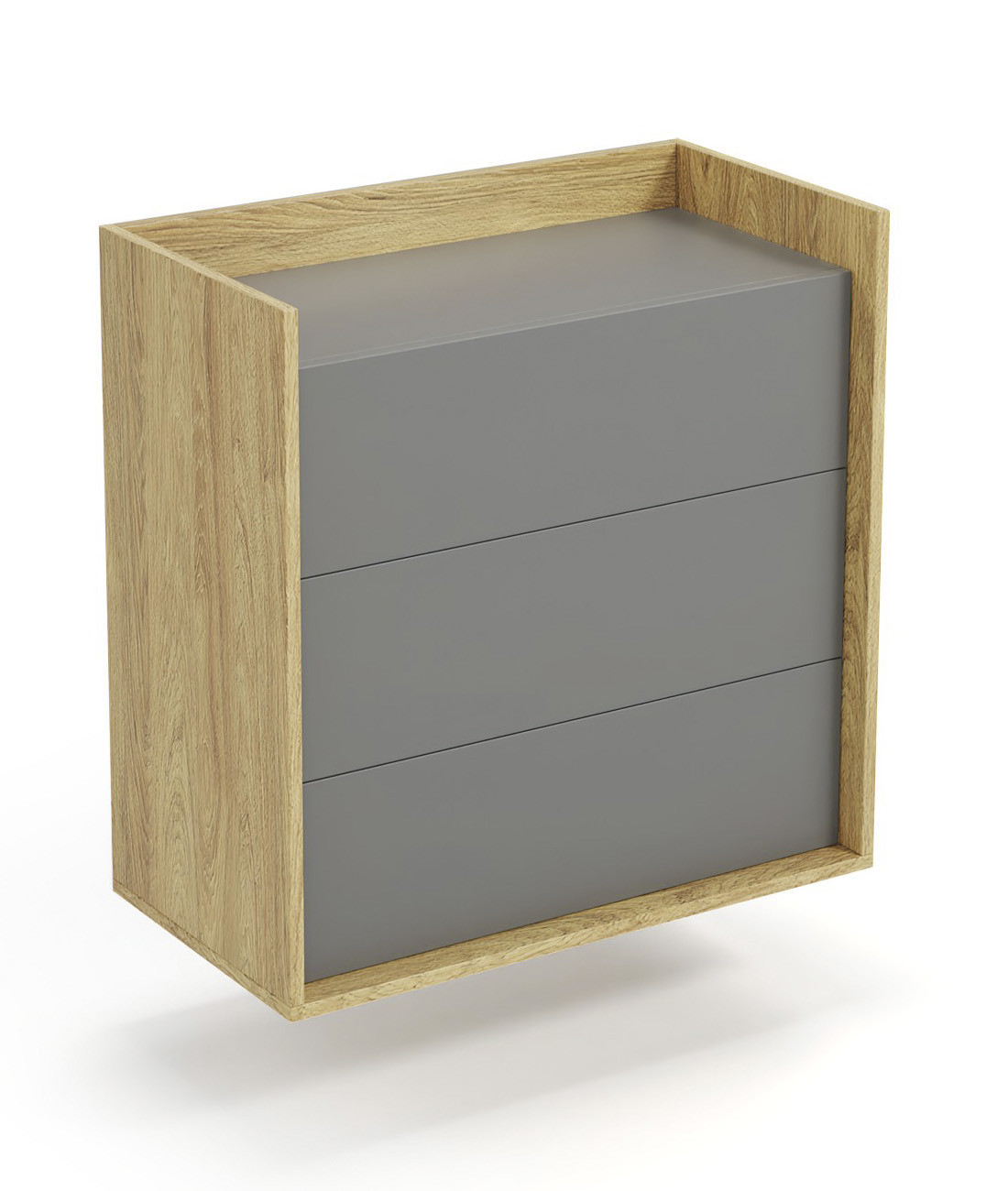 Szafka MOBIUS 78x41x83 cm, hikora naturalna, fronty szary przykurzony – widok z przodu.