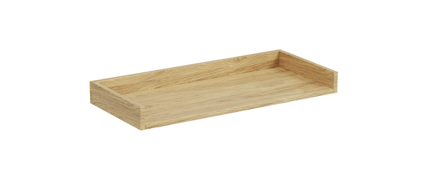 Półka MOBIUS z naturalnej hikory, widok z przodu.