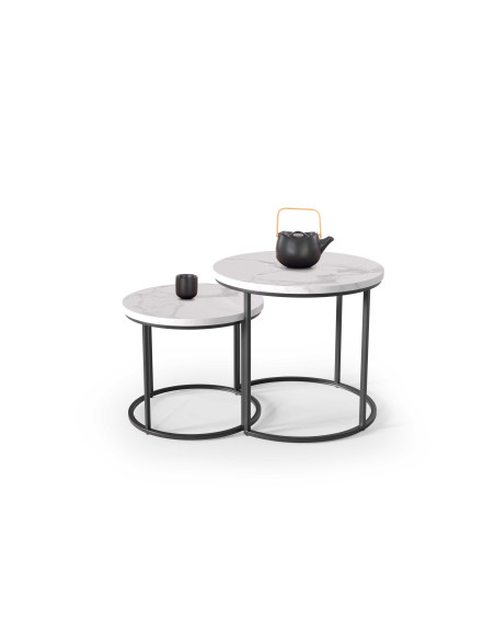 OREO Zestaw 2 Ław: Duża Fi53cm, Mała Fi43cm, Biały Marmur/Czarny