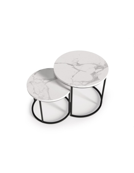 OREO Zestaw 2 Ław: Duża Fi53cm, Mała Fi43cm, Biały Marmur/Czarny