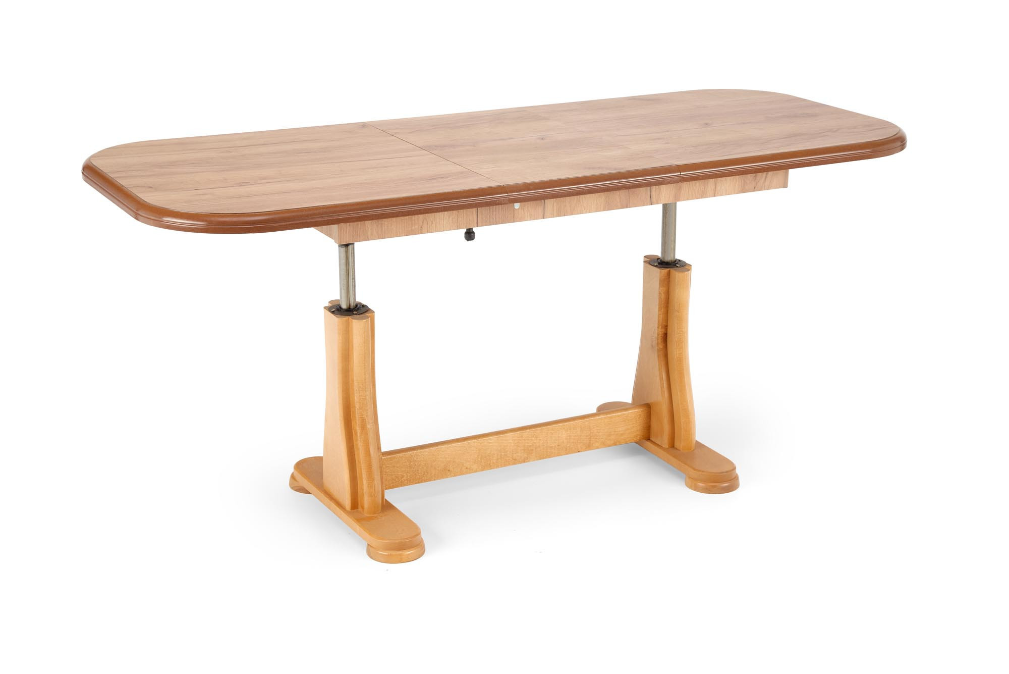 Przedni widok rozkładanego stołu TYMON z dębu craft.