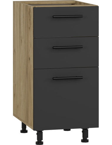 VENTO D3S Szafka 40cm z 3 Szufladami Antracyt/Dąb Craft- Mechanizm Hettich