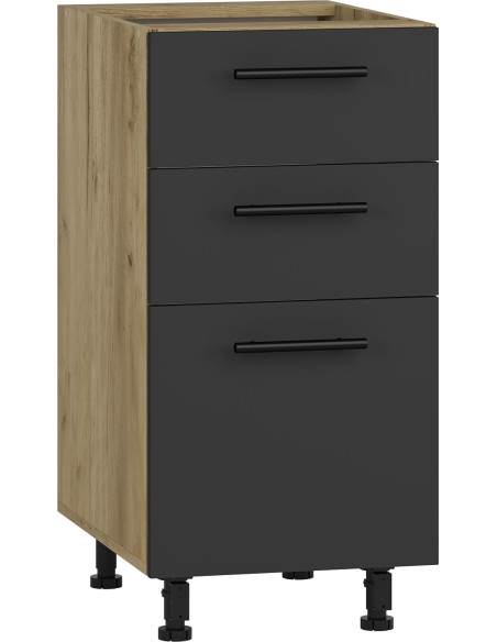 VENTO D3S Szafka 40cm z 3 Szufladami Antracyt/Dąb Craft- Mechanizm Hettich