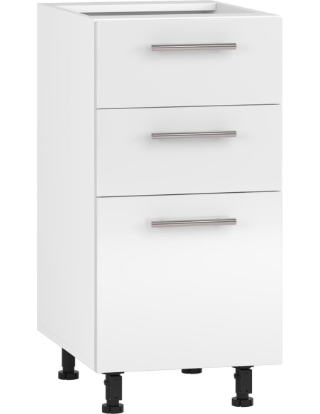 VENTO D3S Szafka 40cm z 3 Szufladami Biały/Biały Połysk- Mechanizm Hettich