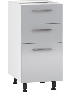 VENTO D3S Szafka 40cm z 3 Szufladami Biały/J. Popiel Połysk- Mech. Hettich