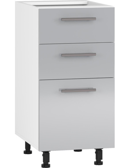 VENTO D3S Szafka 40cm z 3 Szufladami Biały/J. Popiel Połysk- Mech. Hettich