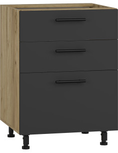 VENTO D3S Szafka 60cm z 3 Szufladami Antracyt/Dąb Craft- Mechanizm Hettich