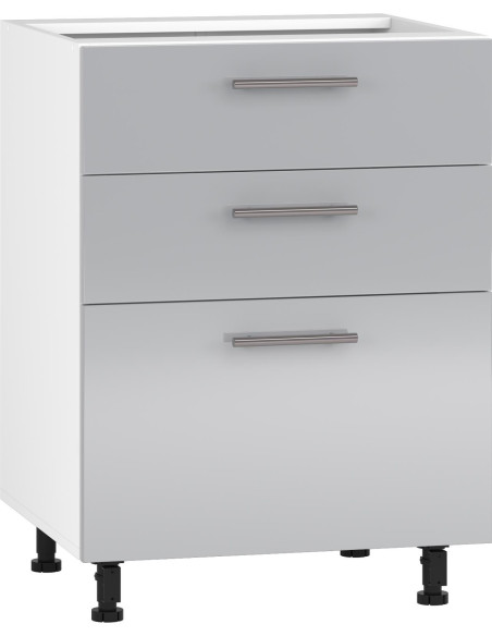 VENTO D3S-60/82 szafka dolna z szufladami, mechanizm Hettich front: jasny popiel (1p 1szt)