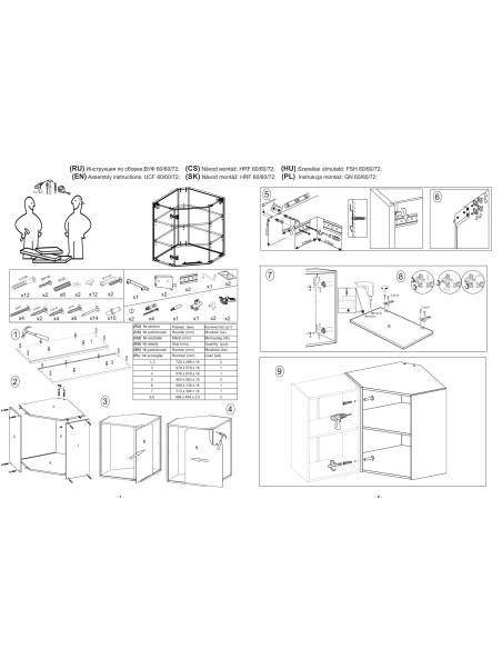 VENTO GN60 Szafka Górna Narożna 60cm Antracyt/Dąb Craft