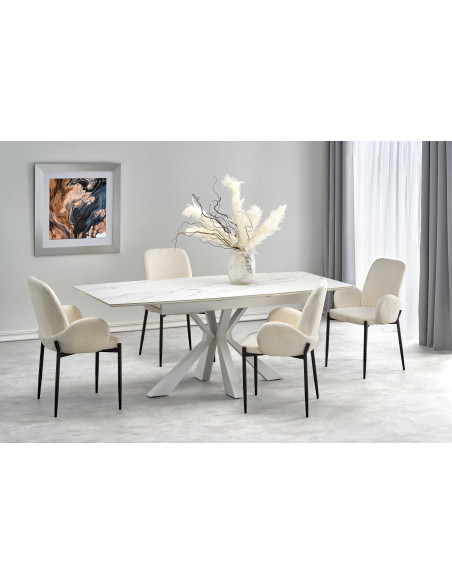 ADOLFO Stół Rozkładany 160-200cm Spiek Biały Marmur - Gustowny